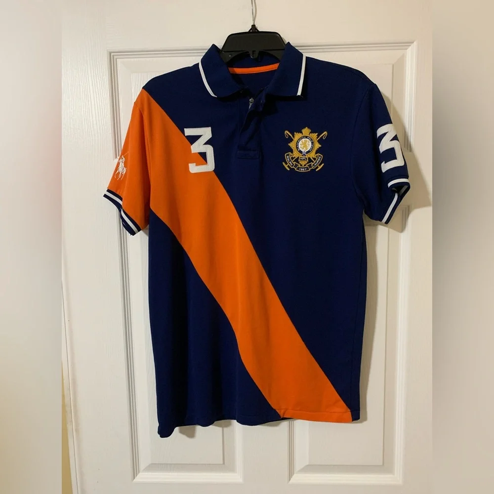 Rugby-Striped Polo Shirt - Navy & Orange